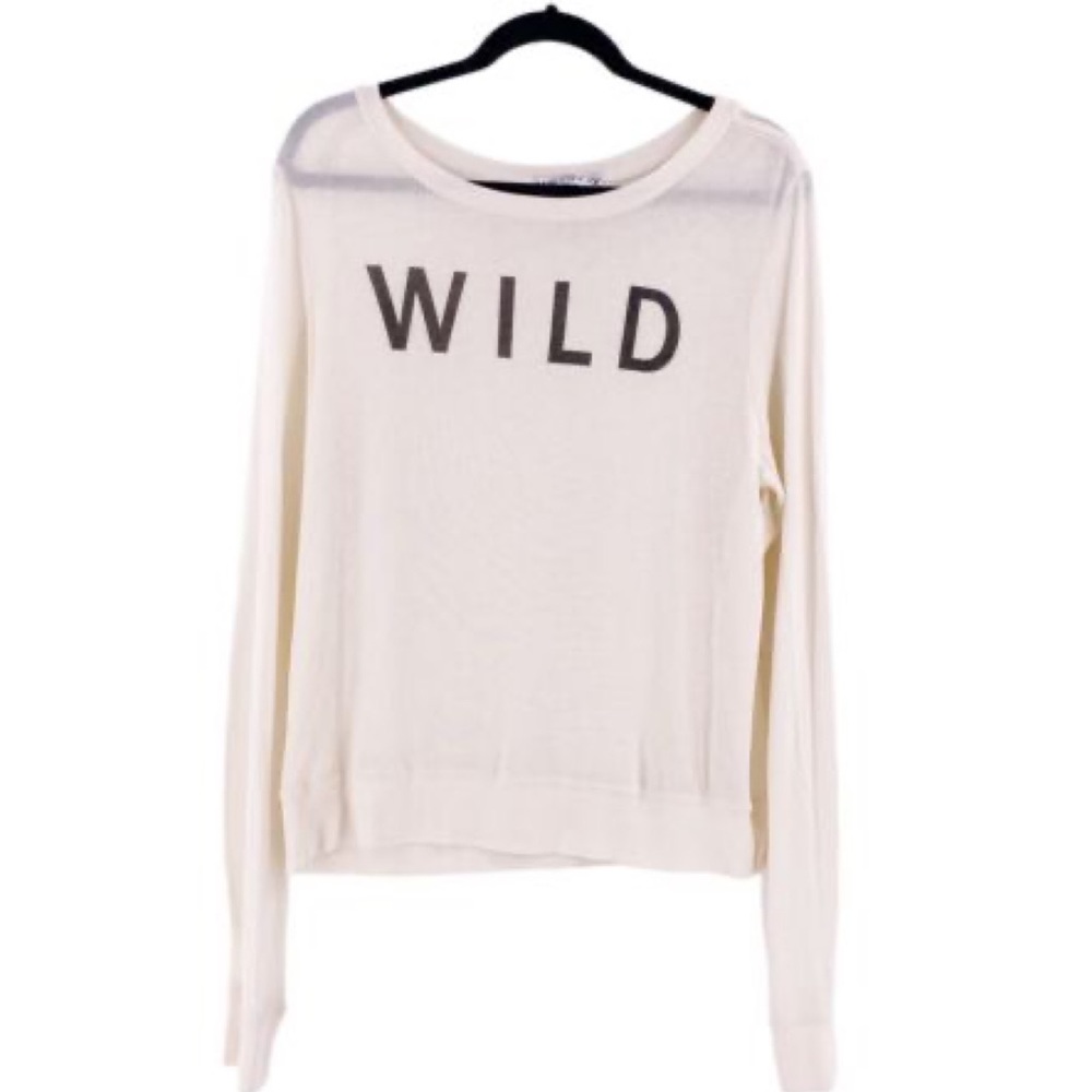 WILDFOX Women's "WILD" Pullover Long Sleeve Lightweight Sweatshirt Ivory XS